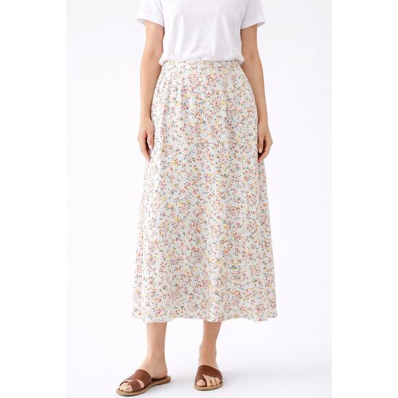 LOFT | Floral Eyelet White Yellow Pink Midi Skirt | Size 4 - Picture 2 of 7